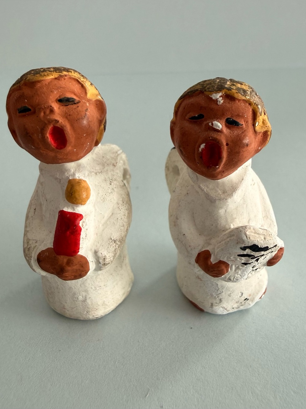 2 Vintage Caroling Singing Angels 1.5” Figurine Terracotta Pottery